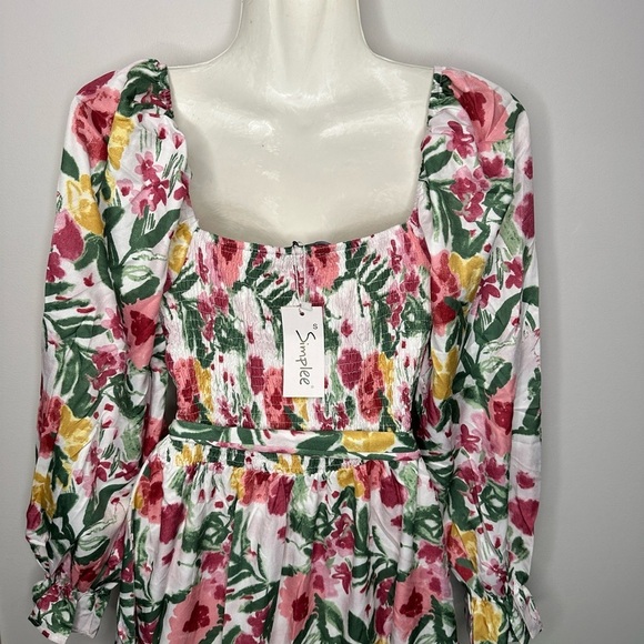 New! Simplee High Waist Lolita Dress Printed Open Back Square Neck Flare - Picture 10 of 13